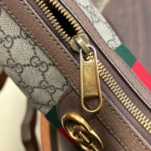 Gucci Beige and Brown Ophidia GG Shoulder Bag with Red and Green Stripe - Picture 11 of 16
